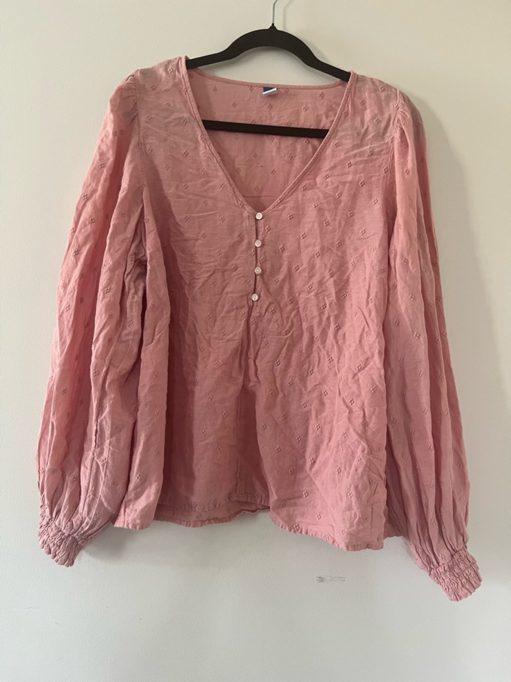 Old Navy Pink Boho Peasant Top XL Textured Cotton Cottagecore Feminine Blouse
